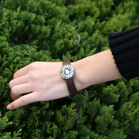 Retro Rindsleder Gewebtes Armband Mit Legierung Tierkreis Anhänger Verstellbar Punk Stil Ethno Armband Für Damen Herren Schmuck