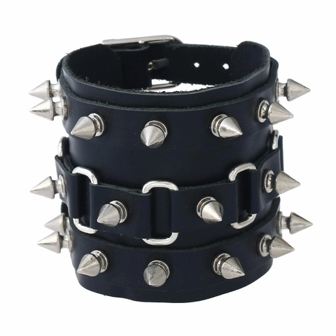 Punk Rock Rindsleder Armband Mit Legierung Konischen Spikes Gothic Breite Manschette Verstellbare Gürtelschnalle Unisex Schmuck