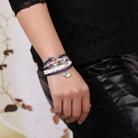 Bohemian Multilayer Braided Sister Heart Rhinestone Infinity Bird Charm Bracelet For Women Friendship Gift Alloy Wax Rope Jewelry