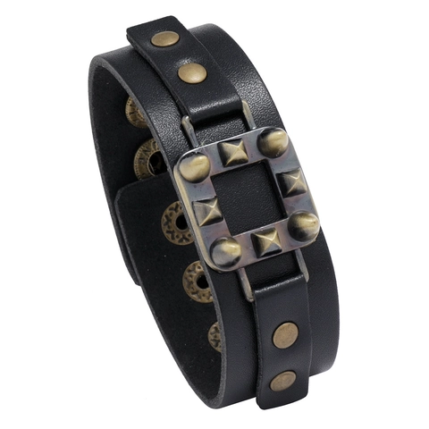 Vintage Punk Rock Breites Leder Armreif Herren Geflochtenes Armband Mit Legierung Nieten Retro Mode Schmuck Geschenk
