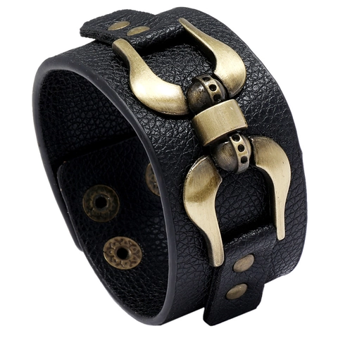Retro Herren Breit PU Leder Armband Mit Bronze Legierung Schnalle Verstellbar Punk Stil Manschette Gothic Mode Schmuck