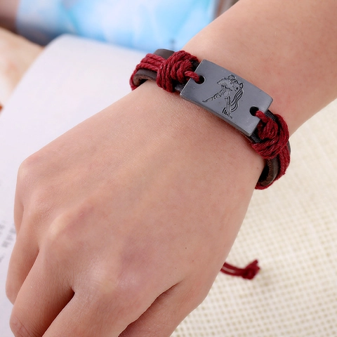 Vintage Tierkreiszeichen Leder Armband Set Rindsleder Legierung Handgeflochten Retro Punk Verstellbarer Schmuck Für Herren Damen