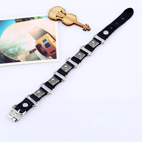 Men Punk Lederen Armband Vintage Rock Metalen Schakel Brede Koeienhuid Bangle Retro Street Style Verstelbare Polsband Sieraden