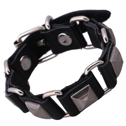 Punk Echtleder Armband Für Damen Herren Rindsleder Metall Pyramide Niete Kreuz Anhänger Gotik Retro Mode Schmuck Armreif