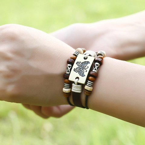 Punk Cowhide Leather Butterfly Charm Bracelet Hand-Beaded Multi-Layer Braided Wrap Bracelet For Men Women Vintage Alloy Jewelry