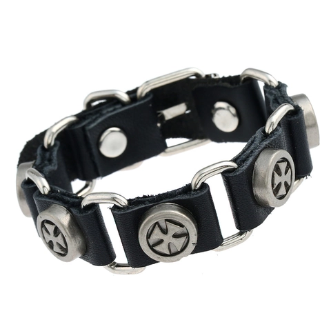 Vintage Herren Punk Kreuz Rindsleder Armband Gothic Rock Legierung Verbunden Biker Manschette Schmuck Verstellbar Geschenk