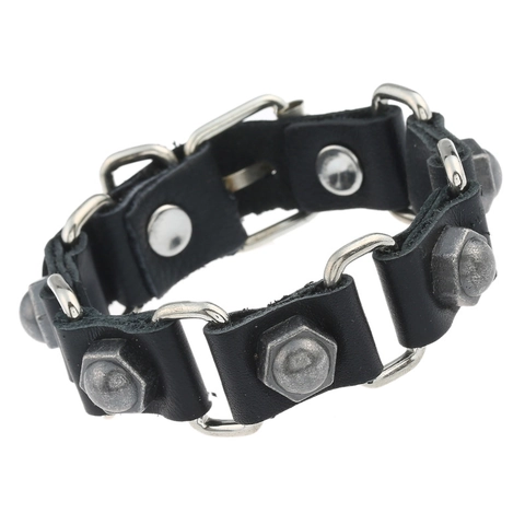 Heren Punk Lederen Armband Industriële Legering Moer Klinknagel Streetwear Retro Biker Manchet Mode Hand Sieraden Accessoires