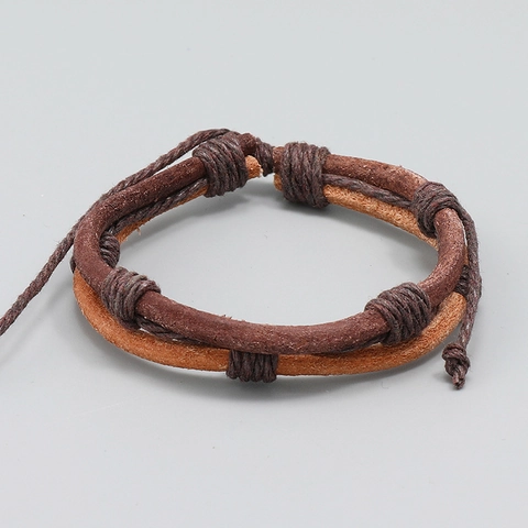 Vintage Multi-layer Braided Cowhide Bracelet For Men Women Handmade Hemp Rope Leather Wrap Wristband Retro Bohemian Jewelry