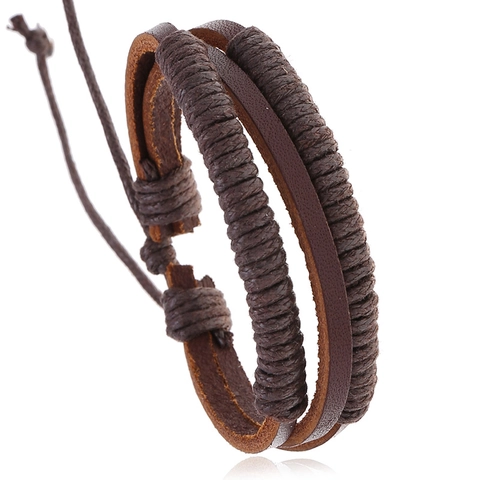 Bracciale in Pelle di Vacca Intrecciata Multistrato Vintage per Uomo Donna Bracciale Avvolgente in Filo di Cera Regolabile Gioielli Punk