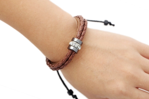 Retro Geflochtenes Rindsleder Armband Für Herren Damen Punk Stil Strass Schieber Metallperlen Verstellbares Kordelzug Schmuck