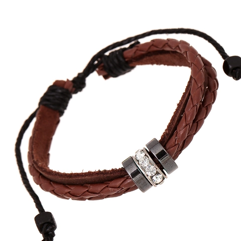 Retro Geflochtenes Rindsleder Armband Für Herren Damen Punk Stil Strass Schieber Metallperlen Verstellbares Kordelzug Schmuck