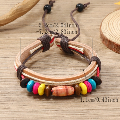 Bracciale Bohemian in Pelle di Vacca Intrecciata a Mano Etnico con Perline Regolabile Vintage Multistrato Gioielli per Uomo Donna