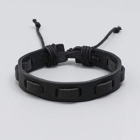 Retro Handwoven PU Leather Bracelet For Men Punk Multi Layer Hollow Out Adjustable Wax Cord Hand Wrap