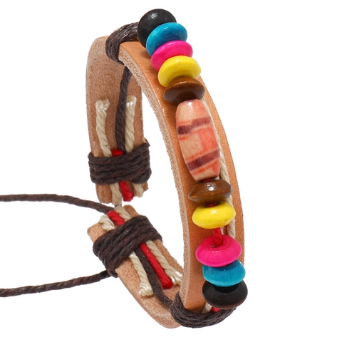 Bracciale Bohemian in Pelle di Vacca Intrecciata a Mano Etnico con Perline Regolabile Vintage Multistrato Gioielli per Uomo Donna