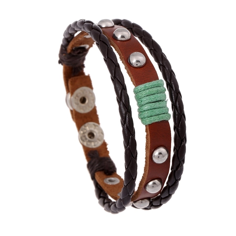 Bracciale Vintage Punk Multistrato in Cuoio di Vacca per Uomo Donna Rivetti in Lega Intrecciato Gioielli Fatti a Mano Regalo