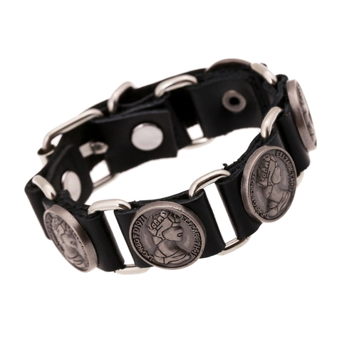 Bracciale Punk Retro in Pelle di Vacchetta per Uomo Donna Elisabeth II Ciondolo Moneta Lega Hip Hop Gioielli di Moda