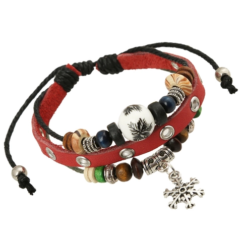 Vintage Multi-layer Leather Braided Bracelet For Women Men Ethnic Handmade Beaded Bracelet With Snowflake Pendant Adjustable Jewelry Gift