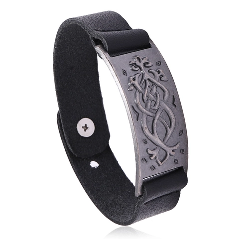 Bracciale da Uomo in Pelle con Nodo Celtico Vichingo Rétro in Pelle di Vacchetta Lega con Piastra Metallica Intagliata Punk Biker Gioielli da Uomo Regalo
