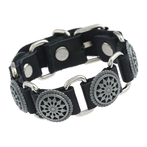 Vintage Punk Rindsleder Armband Unisex Boho Sonnenblume Legierung Metallplatten Verstellbares Harajuku Stil Armreif Mode Schmuck