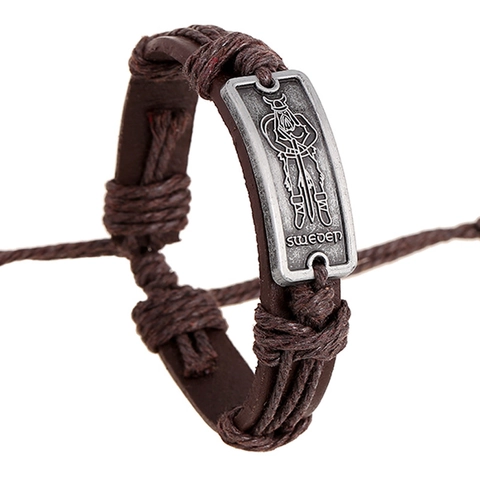 Handgefertigtes Vintage Leder Legierung Geflochtenes Armband Punk Stil Wikinger Sternzeichen Verstellbare Kordel Unisex Schmuck