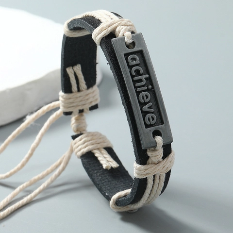 Bracciale in Pelle Sintetica Fatto a Mano Con Piastra in Lega Incisa Achieve Punk Vintage Gioiello Unisex Regolabile
