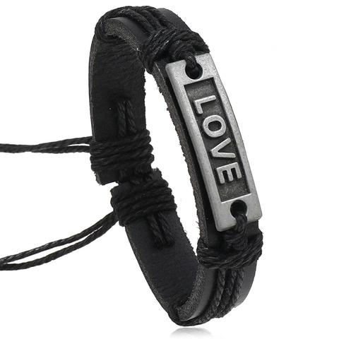Bracciale Intrecciato in Pelle di Vacchetta Retro Fatto a Mano per Uomo Donna Punk Corda di Cera Regolabile Lega Love Gioielli