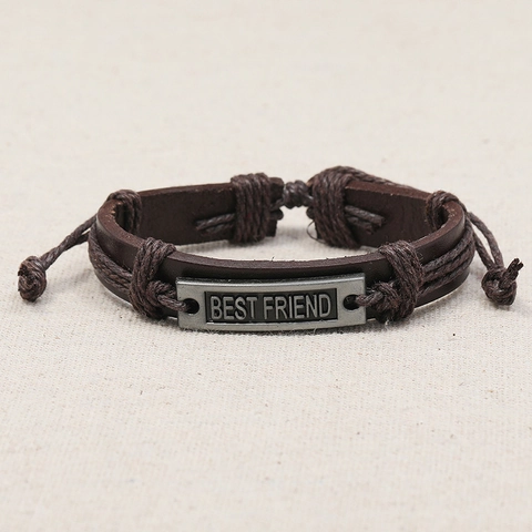 Vintage Best Friend Geflochtenes Rindsleder Armband Für Damen Herren Legierung Buchstabe Verstellbares Seil Punk Schmuck Geschenk
