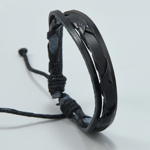 Handgefertigtes Gewebtes Kunstleder Armband Verstellbare Wachsschnur Mehrlagiges Punk Retro Lässig Unisex Mode Schmuck Geschenk