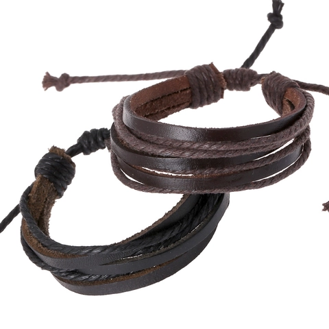 Vintage Leather Woven Bracelet For Men Women Multilayer Adjustable Cord Bracelet Punk Bohemian Handmade Wristband Jewelry Gift