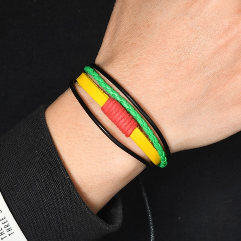 Handmade Braided Leather Bracelet For Men Women Ethnic Rasta Style Multicolor Adjustable Multi Layer Woven Wristband Jewelry Gift