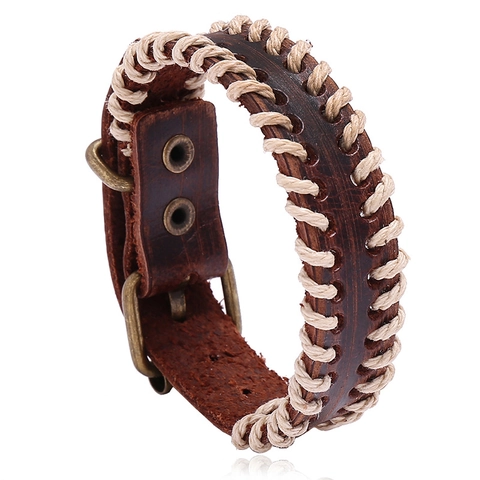 Vintage Herren Rindsleder Armband Handnaht Distressed Verstellbar Punk Biker Manschette Armreif Legierung Schmuck Geschenk