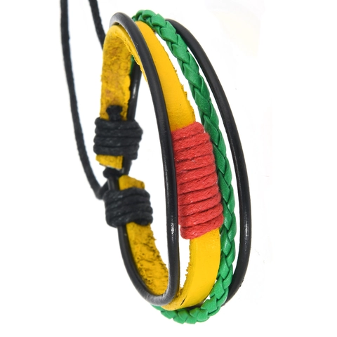Handmade Braided Leather Bracelet For Men Women Ethnic Rasta Style Multicolor Adjustable Multi Layer Woven Wristband Jewelry Gift