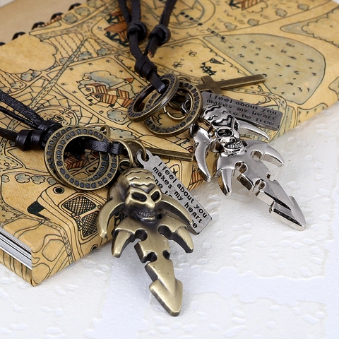 Vintage Punk Schedel Kruis Hanger Halsketting Voor Mannen Vrouwen Legering Gothic Retro Statement Sieraden Nekband Cadeau