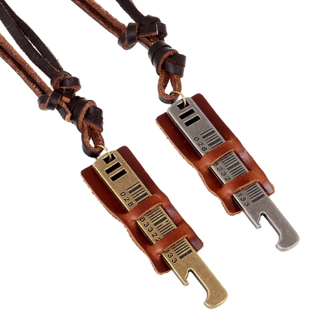 Vintage Industriale Uomo Collana in Cordino di Cuoio Fatto a Mano Ciondolo Apribottiglie in Lega Antica Gioielli Stile Punk Catena Lunga per Maglione