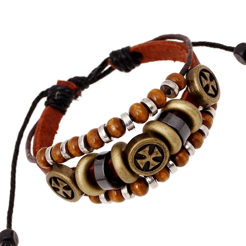 Retro Mehrlagiges Leder Perlen Armband Für Herren Damen Punk Kreuz Anhänger Verstellbar Handgefertigt Street Schmuck Wickelarmband