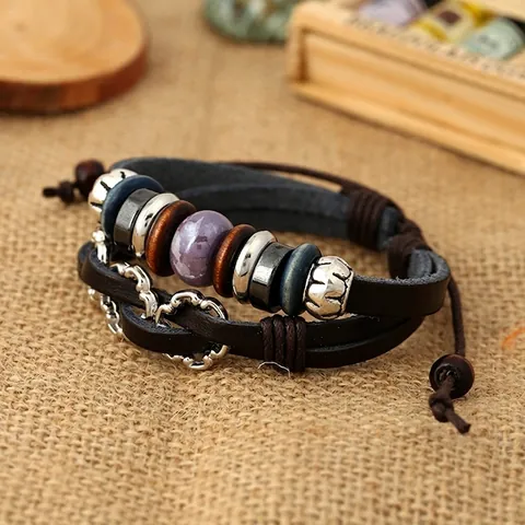 Vintage Mehrlagig Geflochtenes Echtleder Armband Für Damen Herren Verstellbare Bohemian Rindsleder Perlen Wickel Schmuck Geschenk