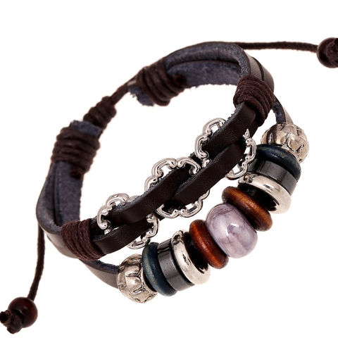 Vintage Mehrlagig Geflochtenes Echtleder Armband Für Damen Herren Verstellbare Bohemian Rindsleder Perlen Wickel Schmuck Geschenk