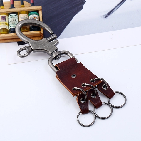 Portachiavi in Vera Pelle Punk con Teschio per Uomo Ciondolo a Forma di Scheletro in Lega Vintage Anello Portachiavi Retrò per Auto