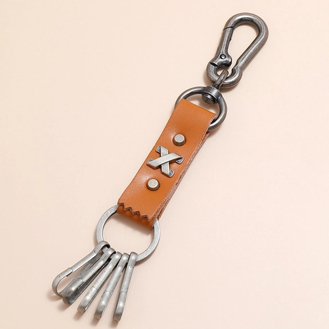 Portachiavi in Vera Pelle Vintage per Uomo Donna Retro Lega Multi Gancio Portachiavi da Cintura Vita Appeso Portachiavi Regalo