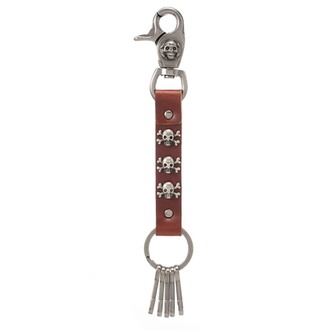 Punk Skull Genuine Leather Keychain For Men Women Retro Distressed Cowhide Key Ring Pants Waist Ornament Halloween Gift Accessories