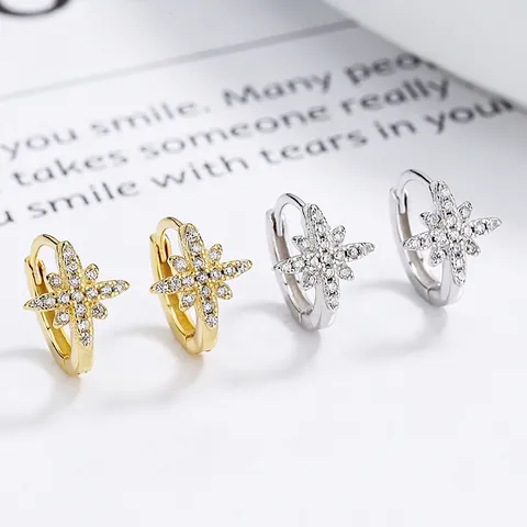 925 Sterlingsilber Achtzackiger Stern Ohrreifen Für Damen Funkelnde Strass Oktagramm Charm Stern Ohrringe Eleganter Schmuck