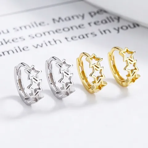 Pendientes de Aro de Estrella Hueca de Plata de Ley 925 para Mujer Pendientes Huggie Geométricos Minimalistas de Estrella de Cinco Puntas Oro Platino