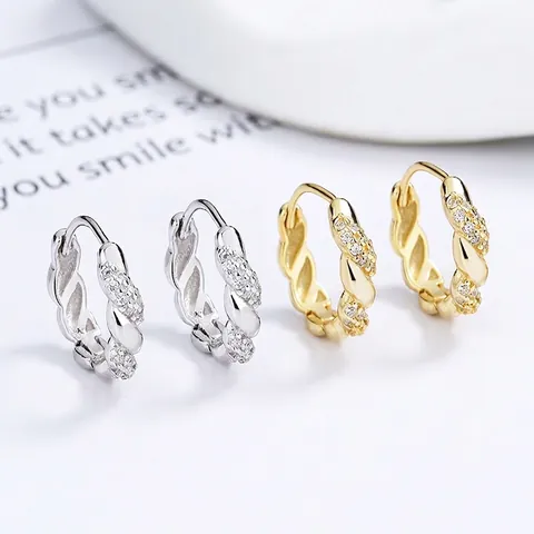 925 Sterling Silver Twisted Hoop Earrings For Women Luxury Elegant Inlaid Rhinestone Gold Platinum Plated Earring Jewelry
