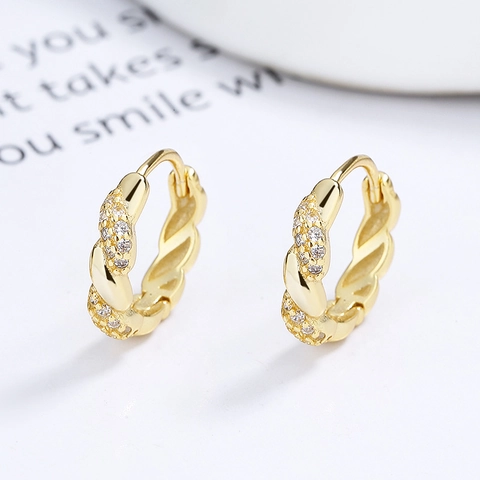 925 Sterling Silver Twisted Hoop Earrings For Women Luxury Elegant Inlaid Rhinestone Gold Platinum Plated Earring Jewelry