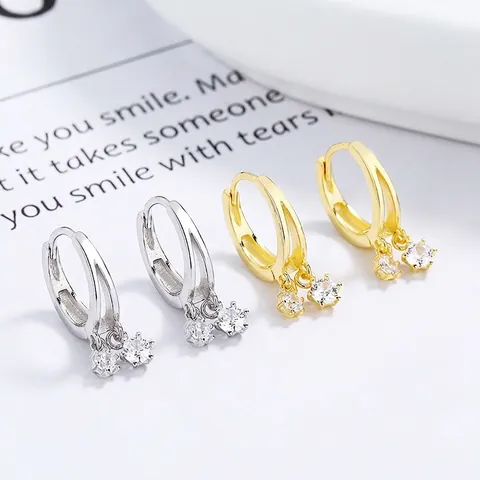 Orecchini a Cerchio in Argento Sterling 925 Con Nappina in Zirconia Per Donna Orecchini Pendenti Minimalisti Gioielli