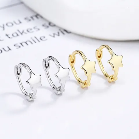 925 Sterling Silver Star Hoop Earrings Minimalist Gold Platinum Plated Five-pointed Star Huggie Earrings For Women Jewelry Gift