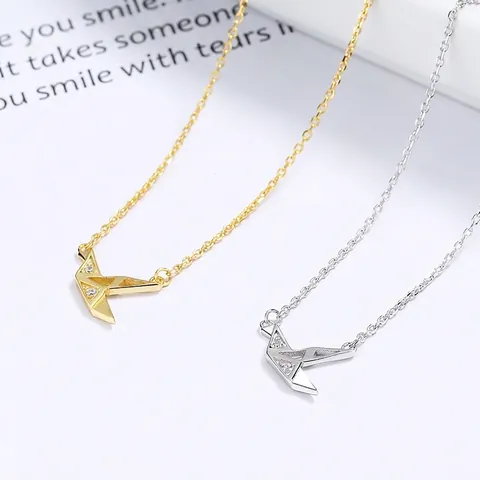 925 Sterling Silver Thousand Paper Crane Pendant Necklace For Women Minimalist Origami Bird Clavicle Chain With Rhinestone Fashion Jewelry Gift