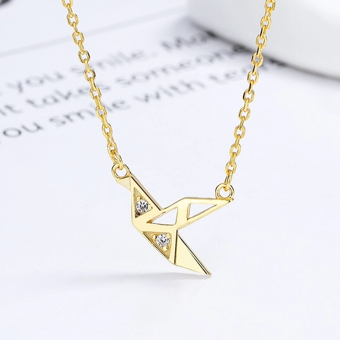925 Sterling Silver Thousand Paper Crane Pendant Necklace For Women Minimalist Origami Bird Clavicle Chain With Rhinestone Fashion Jewelry Gift