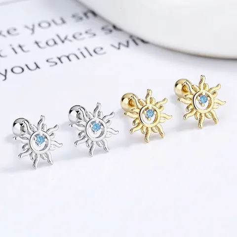 925 Sterlingsilber Sonne Ohrstecker Mit Schraubverschluss Elegante Strass Strahlende Sonnenstrahl Piercing Ohrringe Für Damen Schmuck