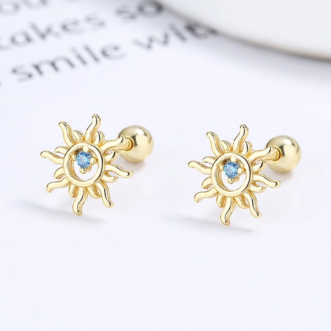 925 Sterlingsilber Sonne Ohrstecker Mit Schraubverschluss Elegante Strass Strahlende Sonnenstrahl Piercing Ohrringe Für Damen Schmuck